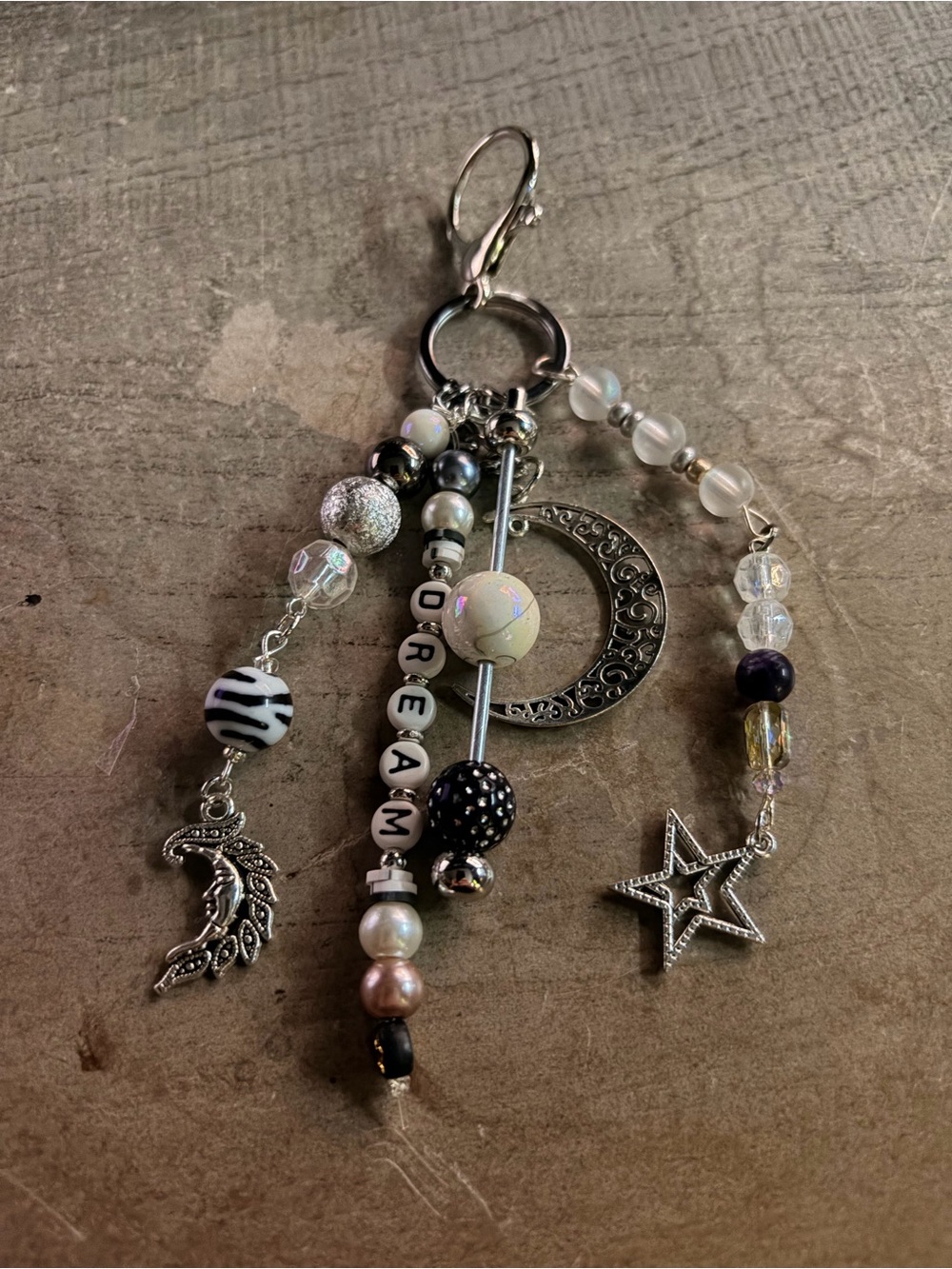 Handmade 'Dream' Bag Charm /Keychain with Moon & Star Accents
